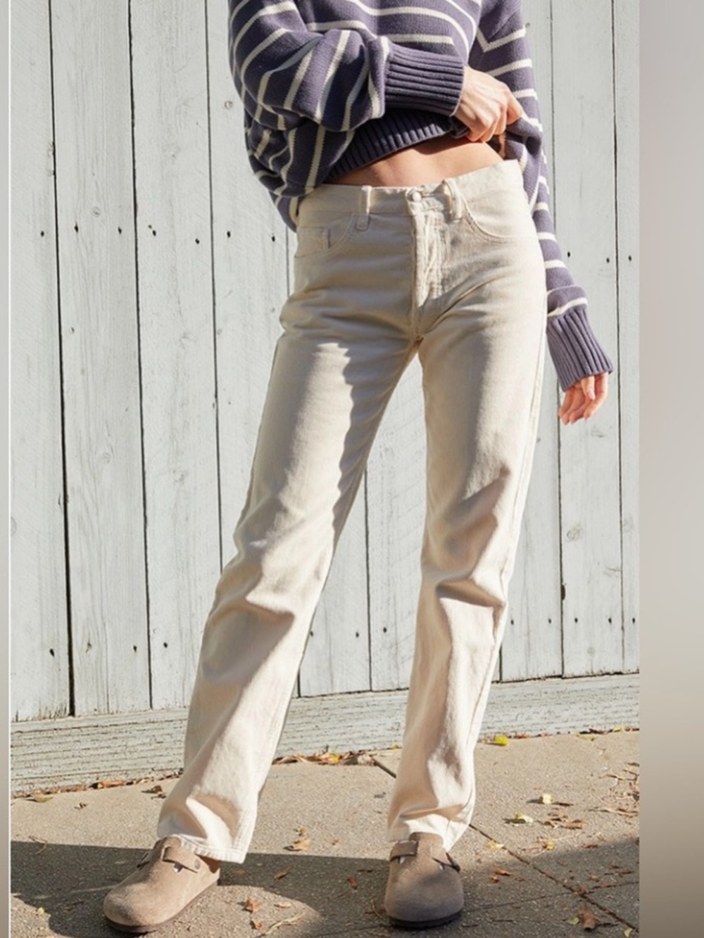 John Galt White Corduroy Straight Leg Jeans with‎ 5 Pockets Size Small Cream NWT